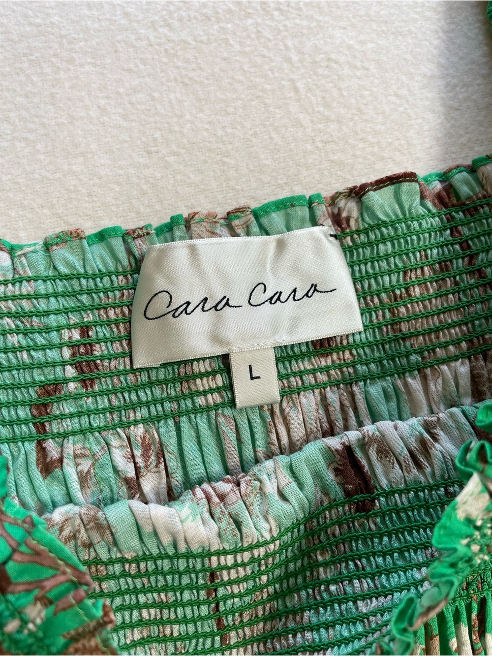 Cara Cara Jazzy Midi Dress Green Floral Smocked Puff Sleeve Cotton Cottagecore - Picture 8 of 16